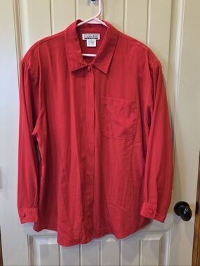 VTG Christie & Jill Red Button Down Blouse Shirt Plus Size 1X 80s 90s Career